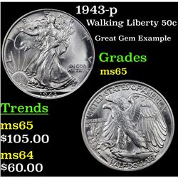 1943-p Walking Liberty Half Dollar 50c Grades GEM Unc