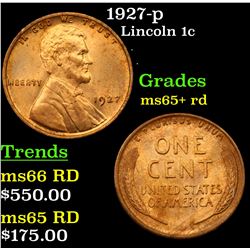 1927-p Lincoln Cent 1c Grades Gem+ Unc RD