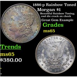 1886-p Rainbow Toned Morgan Dollar $1 Grades GEM Unc
