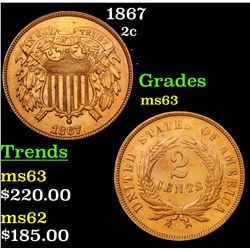 1867 Two Cent Piece 2c Grades Select Unc