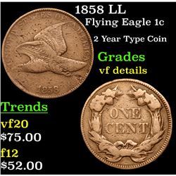 1858 LL Flying Eagle Cent 1c Grades vf details