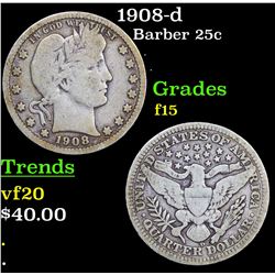 1908-d Barber Quarter 25c Grades f+