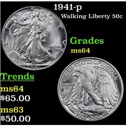 1941-p Walking Liberty Half Dollar 50c Grades Choice Unc