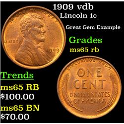 1909 vdb Lincoln Cent 1c Grades GEM Unc RB