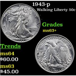 1943-p Walking Liberty Half Dollar 50c Grades Select+ Unc