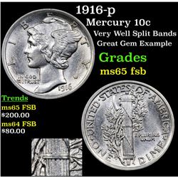 1916-p Mercury Dime 10c Grades GEM FSB