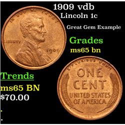 1909 vdb Lincoln Cent 1c Grades GEM Unc BN