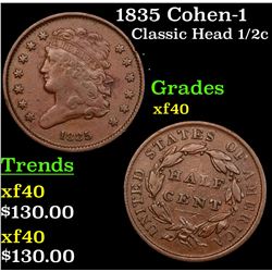 1835 Cohen-1 Classic Head half cent 1/2c Grades xf