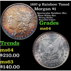 1897-p Rainbow Toned Morgan Dollar $1 Grades Choice Unc