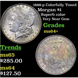 1886-p Colorfully Toned Morgan Dollar $1 Grades Choice+ Unc