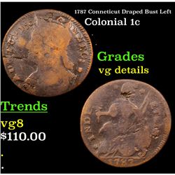 1787 Conneticut Draped Bust Left Colonial Cent 1c Grades vg details