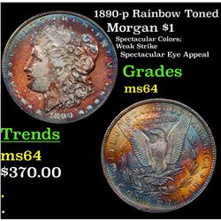 1890-p Rainbow Toned Morgan Dollar $1 Grades Choice Unc