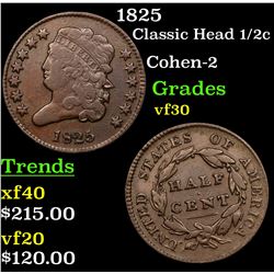 1825 Classic Head half cent 1/2c Grades vf++