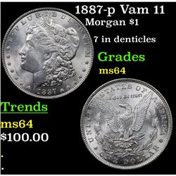 1887-p Vam 11 Morgan Dollar $1 Grades Choice Unc