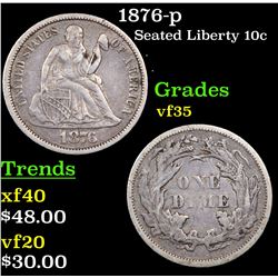 1876-p Seated Liberty Dime 10c Grades vf++