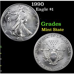 1990 Silver Eagle Dollar $1 Grades Mint State