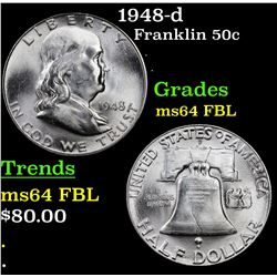 1948-d Franklin Half Dollar 50c Grades Choice Unc FBL