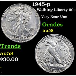 1945-p Walking Liberty Half Dollar 50c Grades Choice AU/BU Slider