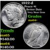Image 1 : 1922-d Peace Dollar $1 Grades Choice+ Unc