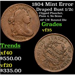 1804 Mint Error Draped Bust Half Cent 1/2c Grades vf++