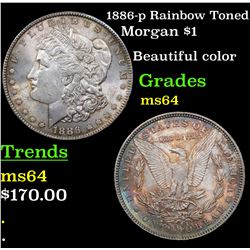 1886-p Rainbow Toned Morgan Dollar $1 Grades Choice Unc