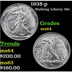 1938-p Walking Liberty Half Dollar 50c Grades Choice Unc