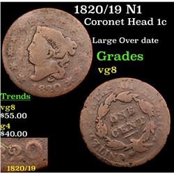 1820/19 N1 Coronet Head Large Cent 1c Grades vg, very good