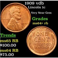 1909 vdb Lincoln Cent 1c Grades Choice+ Unc RB
