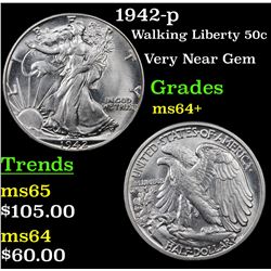1942-p Walking Liberty Half Dollar 50c Grades Choice+ Unc
