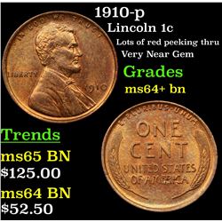 1910-p Lincoln Cent 1c Grades Choice+ Unc BN