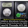 Image 1 : 2009-p Lincoln Bicentennial Modern Commem Dollar $1 Graded ms70, Perfection By USCG
