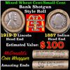 Image 1 : Mixed small cents 1c orig shotgun roll, 1919-d Wheat Cent, 1887 Indian Cent other end, McDonalds Wra