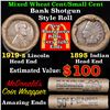 Image 1 : Mixed small cents 1c orig shotgun roll, 1919-s Wheat Cent, 1895 Indian Cent other end, McDnalds Wrap