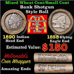 Mixed small cents 1c orig shotgun roll, 158 Flying Eagle cent, 1898 Indian Cent other end, McDnalds 
