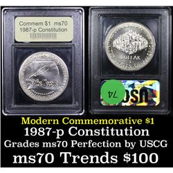 1987-p Constitution Bicentennial Modern Commem Dollar $1 Graded ms70, Perfection By USCG