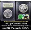 Image 1 : 1987-p Constitution Bicentennial Modern Commem Dollar $1 Graded ms70, Perfection By USCG