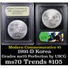 Image 1 : 1991-d Korean War Modern Commem Dollar $1 Graded ms70, Perfection By USCG