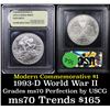 Image 1 : 1991-1995-d WWII Modern Commem Dollar $1 Graded ms70, Perfection By USCG
