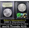 Image 1 : 1990-w Eisenhower Modern Commem Dollar $1 Graded ms70, Perfection By USCG