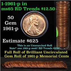 ***Auction Highlight*** Uncirculated Lincoln 1c roll, 1961-p 50 pcs Grades