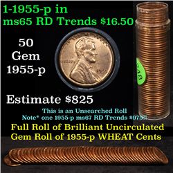 ***Auction Highlight*** Uncirculated Lincoln 1c roll 1955-d 50 pcs Grades (fc)