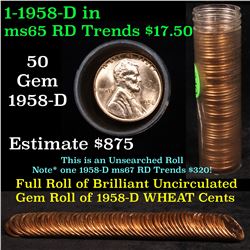 ***Auction Highlight*** Uncirculated Lincoln 1c roll, 1958-d 50 pcs Grades (fc)