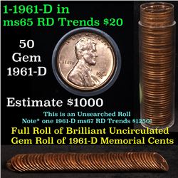 ***Auction Highlight*** Uncirculated Lincoln 1c roll, 1961-d 50 pcs Grades (fc)