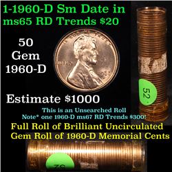 ***Auction Highlight*** Uncirculated Lincoln 1c roll, 1960-d Small date 50 pcs Grades (fc)