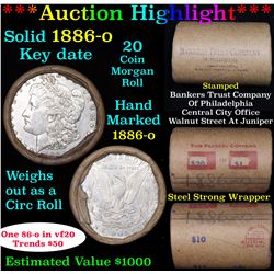 ***Auction Highlight*** Full solid Key date 1886-o Morgan silver dollar roll, 20 coins (fc)