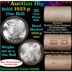 ***Auction Highlight*** 1923-p Uncirculated Peace Dollar Shotgun Roll (fc)