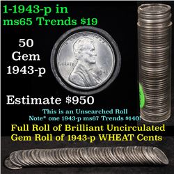 ***Auction Highlight*** Uncirculated Lincoln 1c roll, 1943-p Steel Cent 50 pcs Grades (fc)