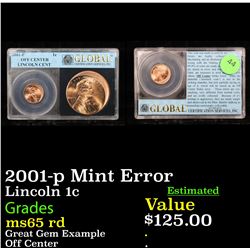 2001-p Mint Error Lincoln Cent 1c Grades Gem Red