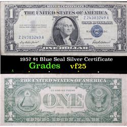 1957 $1 Blue Seal Silver Certificate Grades vf+