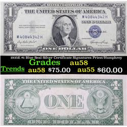 1935E $1 Blue Seal Silver Certificate Signatures Priest/Humphrey Grades Choice AU/BU Slider